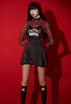 [Officially Licensed] Emily the Strange Halloween Costume Bat-shape Print Lace-Up Sling Dress Set - Women L