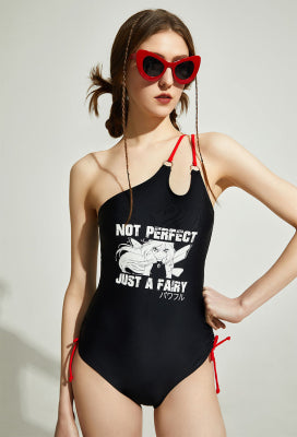 Officially Licensed Winx Club Bloom Costume Not Perfect Just A Fairy Black One Piece Swimsuit With Red Straps - Women L