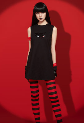 [Officially Licensed] Emily the Strange Emily Cosplay Costume Cat Print Dress for Halloween - Women L