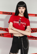 [Officially Licensed] Emily The Strange Micotaku World's Greatest Troublemaker Print T-Shirt Women Casual Red Daily Wear - Women XL