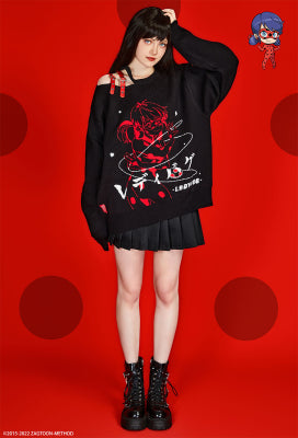 Officially Licensed Miraculous Ladybug Costume One-Shoulder Sweater Daily Wear - S/M