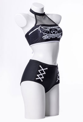 [Officially Licensed] Emily the Strange Emily's Whimsy Two-Piece Swimsuit Print Halter Top and High Waist Bottom - Women L