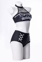 [Officially Licensed] Emily the Strange Emily's Whimsy Two-Piece Swimsuit Print Halter Top and High Waist Bottom - Women L