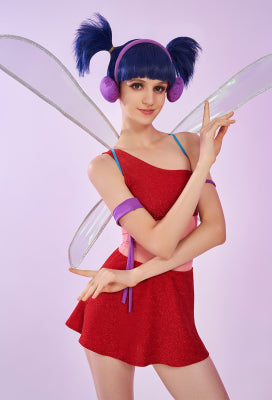 Officially Licensed Winx Club Musa Cosplay Halloween Fairy Costume Red Tops and Skirt with Fairy Wings - Women L