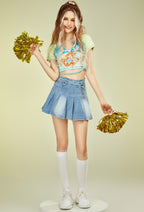 Officially Licensed Winx Club Mini Skirt Y2K High Waist Blue Denim Casual Fitted Pleated Skirt - Women S