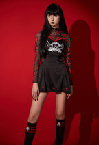 [Officially Licensed] Emily the Strange Halloween Costume Bat-shape Print Lace-Up Sling Dress Set - Women M