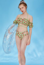 [Officially Licensed] Strawberry Shortcake × Micotaku Two-Piece Green Swimsuit Summer Outfit - Women S