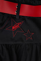 Officially Licensed Winx Club Women's Mini Skirt Y2K High Waist Black Uneven Ruching Skirt with Belt - Women XL