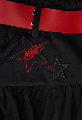 Officially Licensed Winx Club Women's Mini Skirt Y2K High Waist Black Uneven Ruching Skirt with Belt - Women XL