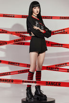 [Officially Licensed] Emily The Strange Micotaku Emily Strange Print Loungewear Set Women Comfy Long-Sleeve Homewear - Women XL