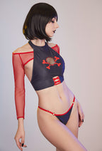 Alcohol Free Women Dark Skull Black Red Halter Two Piece Swimsuit - Women M