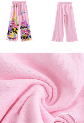 Graffiti Dream Women Y2K Style Pink Rainbow Print High Waist Wide-leg Pants for Summer - M