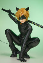 Officially Licensed Miraculous Cat Noir Cosplay Costume Elastic Leather Jumpsuit for Halloween Costume - XL