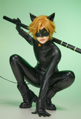 Officially Licensed Miraculous Cat Noir Cosplay Costume Elastic Leather Jumpsuit for Halloween Costume - XL