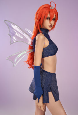 Officially Licensed Winx Club Dark Bloom Cosplay Halloween Fairy Costume | Dark Blue Tops and Skirt with Fairy Wings - Women XL