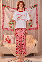 [Officially Licensed] Strawberry Shortcake x Micotaku Strawberry Tart Loungewear Pants And Top Set - Women M