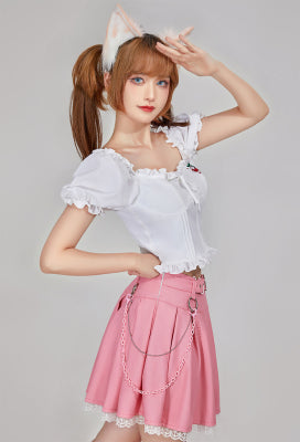 Micotaku Pink Leather Pleated Miniskirt - Women L