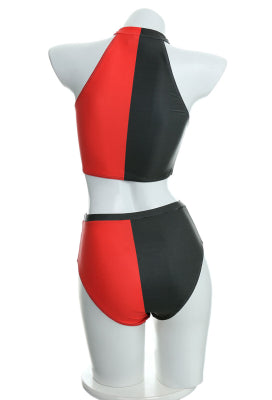 [Officially Licensed] Emily the Strange Phantom Kitty Two-Piece Swimsuit Print Black Red Halter Top and High Waist Bottom - Women L