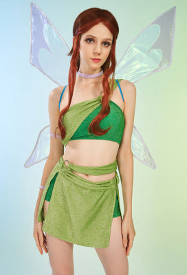 Officially Licensed Winx Club Layla Aisha Cosplay Halloween Fairy Costume | Green Tops & Skirt with Fairy Wings - Women S