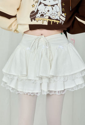 White Cotton Double Layered Skirt Lace Women Daily Wear - Women S