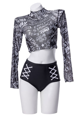 Emily the Strange Emily's Dark Rebellion Long Sleeves Print Swimsuit Cover Up - Women S