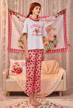 [Officially Licensed] Strawberry Shortcake x Micotaku Strawberry Tart Loungewear Pants And Top Set - Women XL