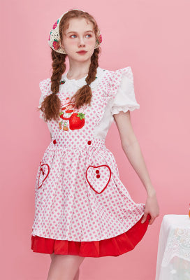 [Officially Licensed] Strawberry Shortcake x Micotaku Dress Vintage Country Style Sleeveless Dress - Women S