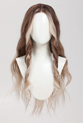 [Officially Licensed] Handmade White Grey Curly Middle Apart Long Brown Wig Women - One Size
