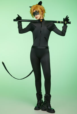 Officially Licensed Miraculous Cat Noir Cosplay Costume Polyester Jumpsuit for Halloween Costume - S