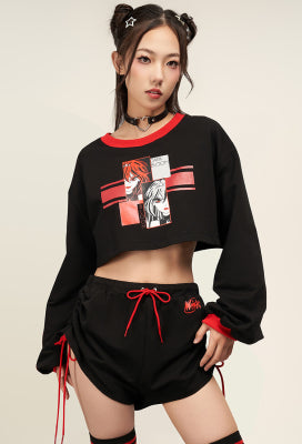 Officially Licensed Winx Club Bloom Costume Women’s Loungewear | Black Crop Top and Drawstring Shorts Duo - Women M