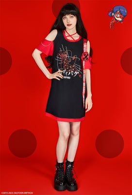 Officially Licensed Miraculous Ladybug Costume Dress | Women's Off-Shoulder Summer Dress with Short Sleeves - Women S