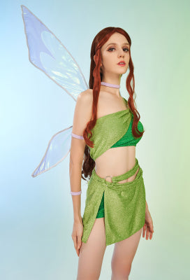 Officially Licensed Winx Club Layla Aisha Cosplay Halloween Fairy Costume | Green Tops & Skirt with Fairy Wings - Women XL