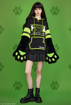 Officially Licensed Miraculous Cat Noir Costume Hoodie | Hooded Pullover with Furry Gloves and Handbag - L/XL