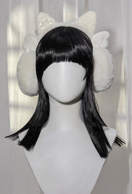 Micotaku White Angel Wings Cat Ear Plush Warm Autumn and Winter Accessory Earmuffs - One Size