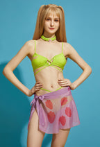 Officially Licensed Winx Club Flora Costume Swimsuit | Two Piece Bikini Set with Sarong and Choker Bathing Suit - Women S