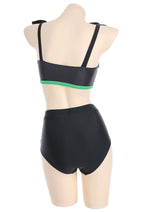Officially Licensed Miraculous Lady Noir Bikini Set | Women's Black and Green Tie-Front Swimsuit - Women L