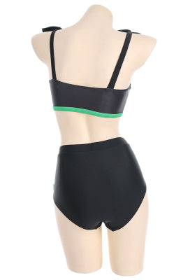 Officially Licensed Miraculous Lady Noir Bikini Set | Women's Black and Green Tie-Front Swimsuit - Women L