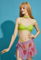 Officially Licensed Winx Club Flora Costume Swimsuit | Two Piece Bikini Set with Sarong and Choker Bathing Suit - Women L