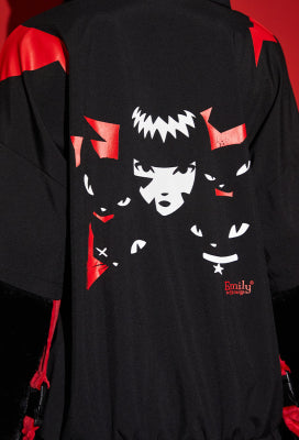 [Officially Licensed] Emily The Strange Micotaku Paw Hoodie Black and Red Unisex Hoodie - L/XL