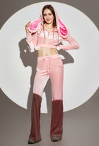 Micotaku Sports Tracksuit Set Pink Bunny Hooded Top and Pants with Pom-pom Accessories - Women S