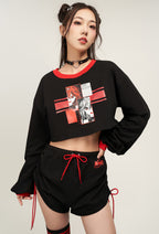 Officially Licensed Winx Club Bloom Costume Women’s Loungewear | Black Crop Top and Drawstring Shorts Duo - Women S