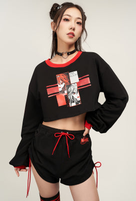 Officially Licensed Winx Club Bloom Costume Women’s Loungewear | Black Crop Top and Drawstring Shorts Duo - Women S