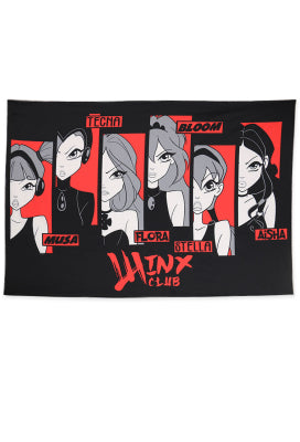 Officially Licensed Winx Club Fairies Winx Girls Print Black Red Wall Hanging Tapestry - One Size