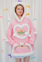 [Officially Licensed] Strawberry Shortcake × Micotaku Pink Plush Heart Hoodie - S/M