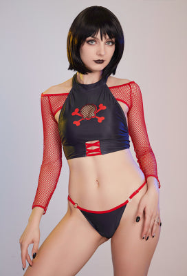 Alcohol Free Women Dark Skull Black Red Halter Two Piece Swimsuit - Women S